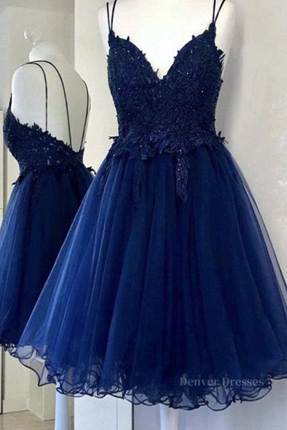 Homecoming Dresses Beautiful, Cute V Neck Backless Blue Lace Short Prom Dresses, Blue Lace Homecoming Dresses, Blue Formal Evening Dresses