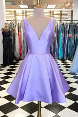 Prom Dresses Online, Cute V Neck Satin Short Prom Dress, V Neck Homecoming Dress, Formal Evening Dress