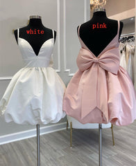 Classy Dress Outfit, Cute V-Neck Short Party Cocktail Dress with Bow