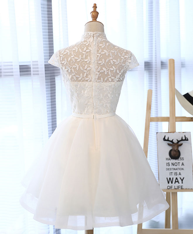 Prom Dress, Cute White Lace Short Prom Dress, White Homecoming Dress