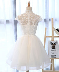 Prom Dress, Cute White Lace Short Prom Dress, White Homecoming Dress