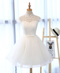 Prom Dress Emerald Green, Cute White Lace Short Prom Dress, White Homecoming Dress