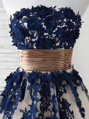 Classy Dress Outfit, Dark Blue Lace Applique Tulle Long Prom Dress Blue Bridesmaid Dress