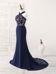 Long Formal Dress, Dark Blue Lace Mermaid Long Prom Dress Mermaid Bridesmaid Dress