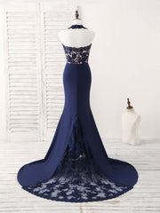 Prom Dress Sleeve, Dark Blue Lace Mermaid Long Prom Dress Mermaid Bridesmaid Dress