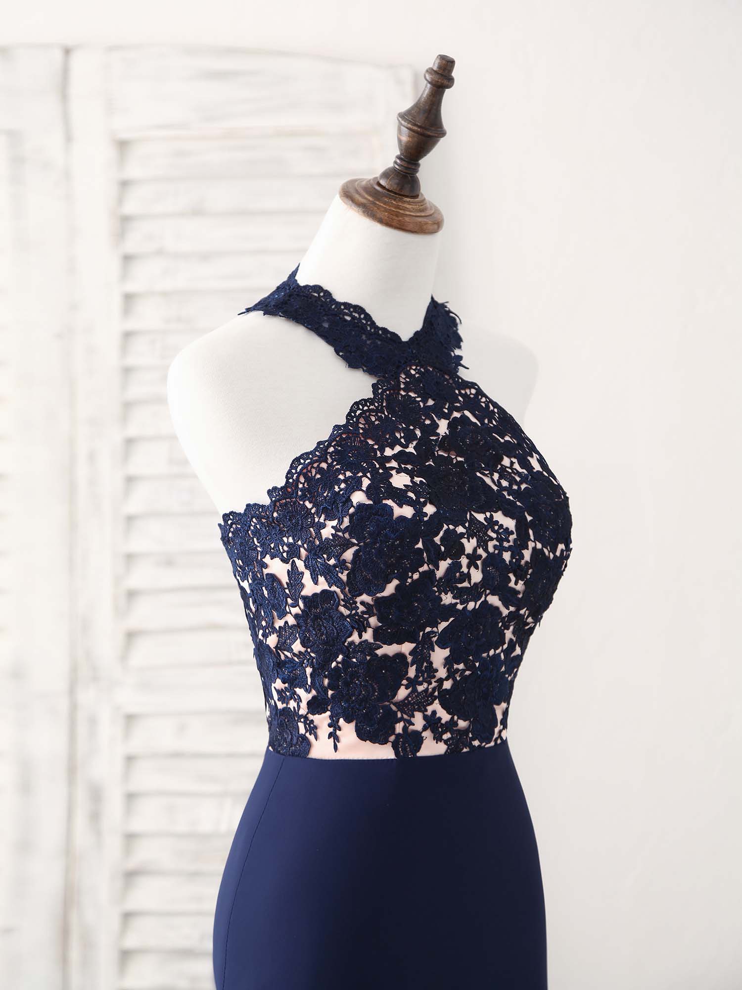 Stunning Dress, Dark Blue Lace Mermaid Long Prom Dress Mermaid Bridesmaid Dress