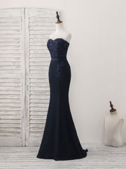 Party Dresses Short, Dark Blue Sweetheart Mermaid Long Prom Dress, Dark Blue Evening Dress