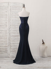 Party Dress Outfit, Dark Blue Sweetheart Mermaid Long Prom Dress, Dark Blue Evening Dress