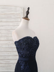Party Dress Styles, Dark Blue Sweetheart Mermaid Long Prom Dress, Dark Blue Evening Dress