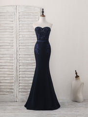 Party Dress Ideas, Dark Blue Sweetheart Mermaid Long Prom Dress, Dark Blue Evening Dress