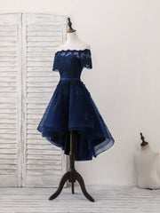 Party Dress Casual, Dark Blue Tulle Lace Short Prom Dress, Dark Blue Homecoming Dress