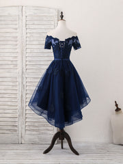 Party Dress Styling Ideas, Dark Blue Tulle Lace Short Prom Dress, Dark Blue Homecoming Dress