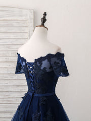 Party Dresses Shorts, Dark Blue Tulle Lace Short Prom Dress, Dark Blue Homecoming Dress