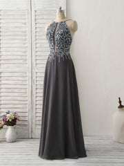 Prom Dress Designer, Dark Gray Sequin Beads Long Prom Dress Backless Evening Dress