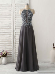Prom Dress Inspirational, Dark Gray Sequin Beads Long Prom Dress Backless Evening Dress