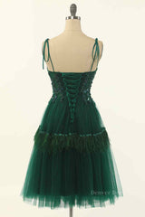 Homecoming Dresses Classy Elegant, Dark Green A-line Bow Tie Straps Lace-Up Applique Mini Homecoming Dress