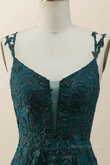 Prom Dress Styles, Dark Green Lace Appliques A-line Long Prom Dress