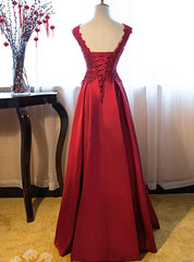Prom Dresses Burgundy, Dark Red Lace Long Junior Prom Dress, Lace Top Party Dress