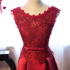 Prom Dresses Yellow, Dark Red Lace Long Junior Prom Dress, Lace Top Party Dress