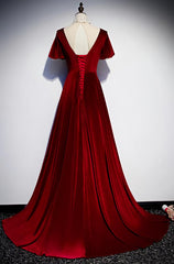 Prom Dresses Sage Green, Dark Red Velvet  Long Prom Dress, Charming Formal Gown