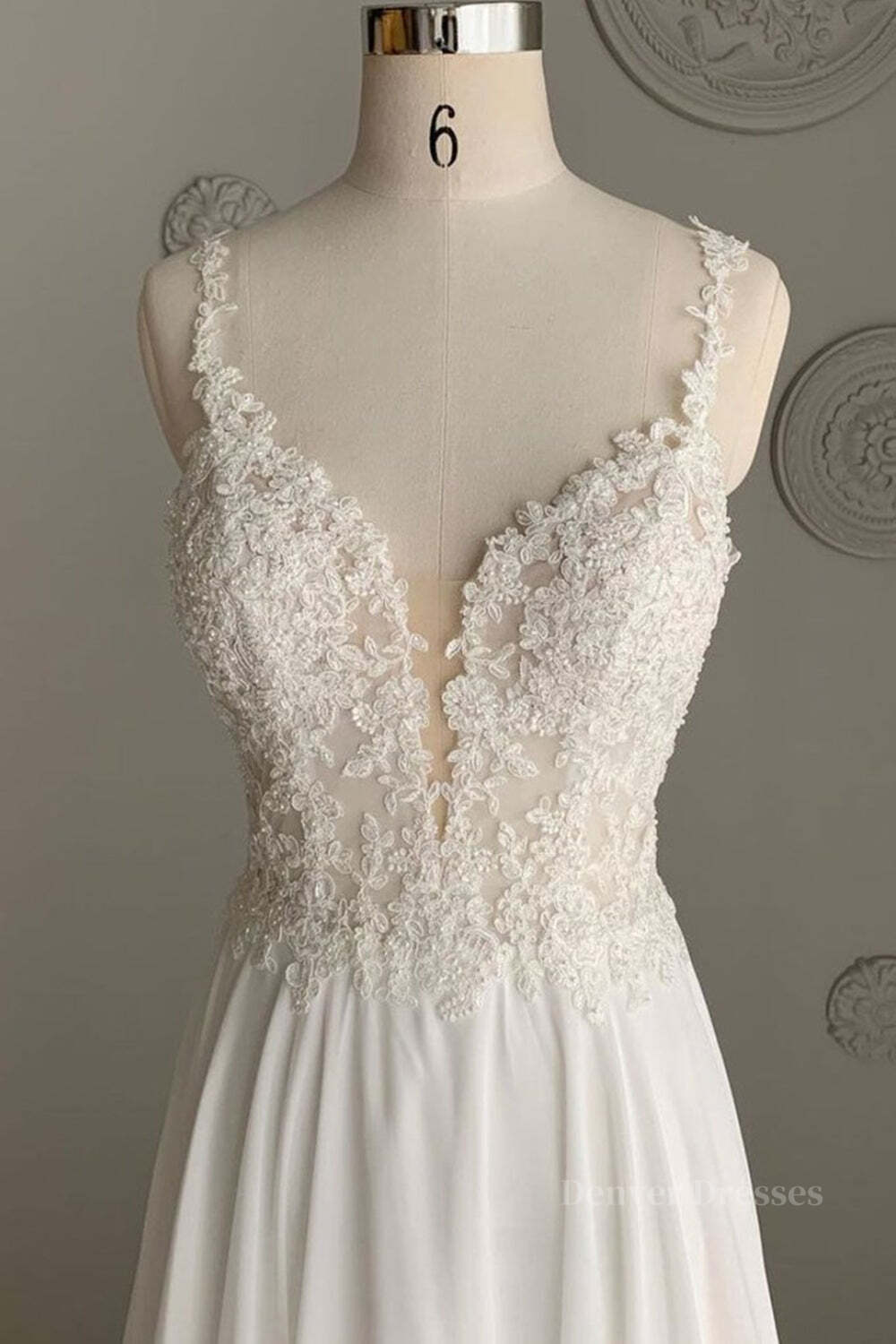 Formal Dress Inspo, Deep V Neck White Lace Long Prom Dress, Long White Formal Dress, White Lace Evening Dress, White Bridesmaid Dress