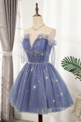 Prom Dress Shopping Near Me, Diamond Blue Tulle Short Homecoming Dress