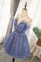 Prom Dress Shops Near Me, Diamond Blue Tulle Short Homecoming Dress