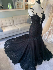 Wedding Dress For Dancing, Black Wedding Dress, Gothic Wedding Dress, Mermaid Black Dress, A Line Wedding Dress, Black Lace Wedding Dress, Illusion Back Wedding Dress