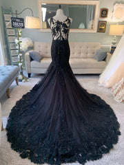Wedding Dresses Outlet, Black Wedding Dress, Gothic Wedding Dress, Mermaid Black Dress, A Line Wedding Dress, Black Lace Wedding Dress, Illusion Back Wedding Dress