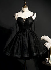 Homecomming Dresses With Sleeves, Black Straps Tulle Short Homecoming Dress, Prom Dress, Little Black Party Dresses