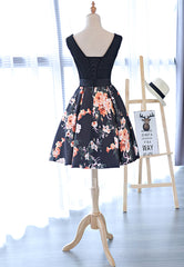 Formal Dresses Midi, Cute V-Neck Floral Prom Dresses, A-Line Homecoming Dresses