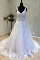 Wedding Dresses Classy, Delicate V Neck With Lace Appliques Wedding Dresses