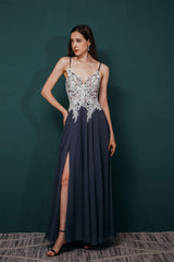 Prom Dresses Size 35, A-line Spaghetti Straps Side Split Long Prom Dresses