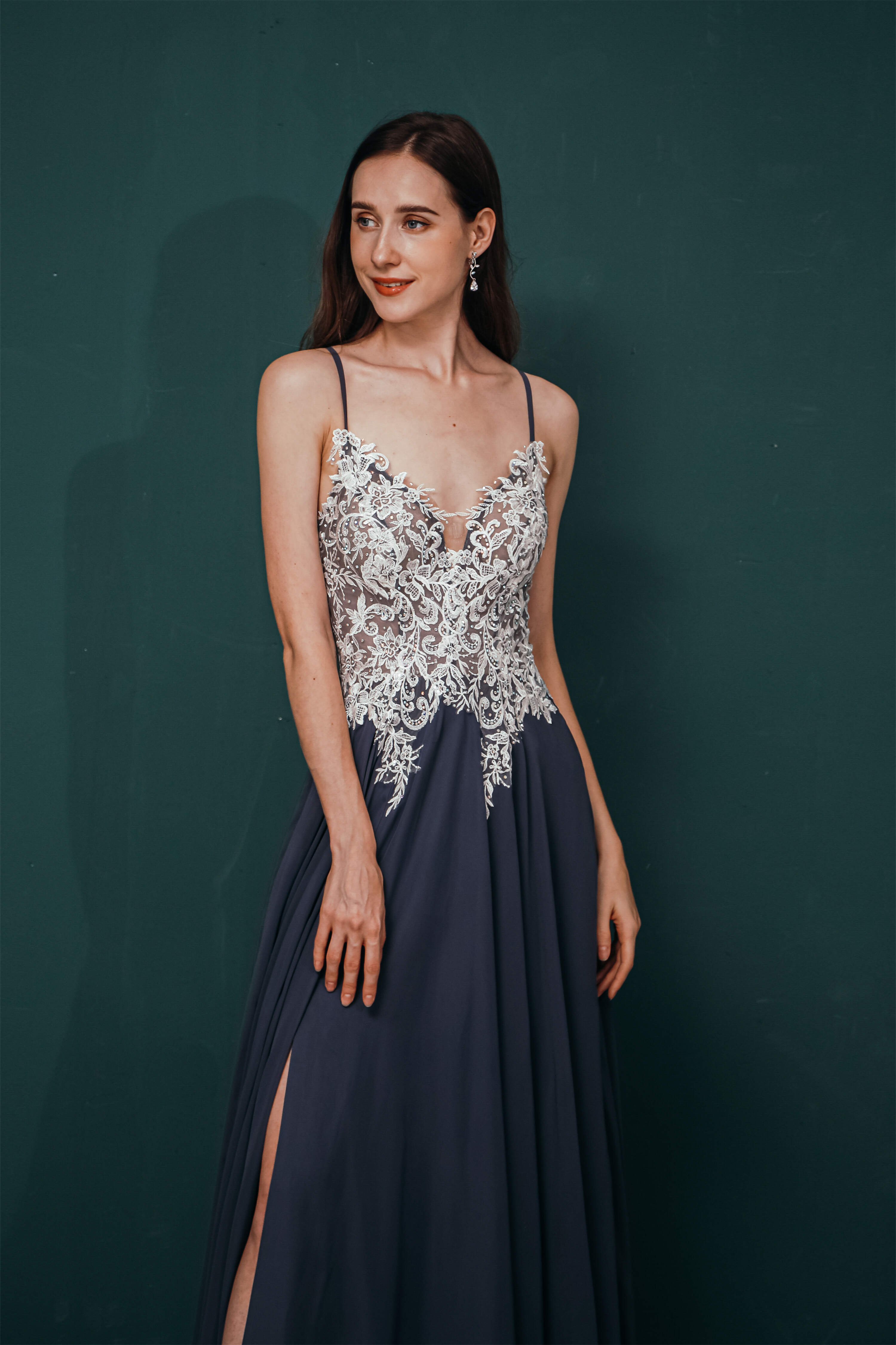 Prom Dresses 2041 Cheap, A-line Spaghetti Straps Side Split Long Prom Dresses