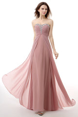 Prom Dress Pink, Dusty Pink A-Line Sweetheart Pleated Prom Dresses