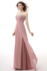 Prom Dresses Bodycon, Dusty Pink A-Line Sweetheart Pleated Prom Dresses