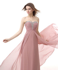 Prom Dress With Pocket, Dusty Pink A-Line Sweetheart Pleated Prom Dresses