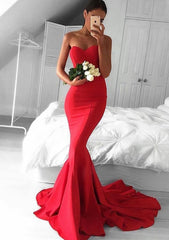 Party Dresses Outfit, Elastic Satin Prom Dress Trumpet/Mermaid Sweetheart Court Train With Pleated