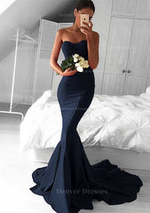 Party Dress Shopping, Elastic Satin Prom Dress Trumpet/Mermaid Sweetheart Court Train With Pleated