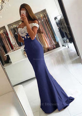 Party Dress Size 234, Elastic Satin Prom Dress Trumpet/Mermaid V-Neck Sweep Train With Lace