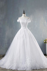 Wedding Dress For Short Bride, Elegant Appliques Lace Tulle A-line Wedding Dress