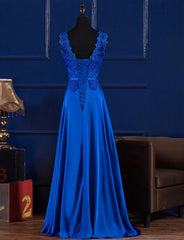 Prom Dresses 2020 Cheap, Elegant Blue Satin A-line Long Prom Dress , Bridesmaid Dress for Sale
