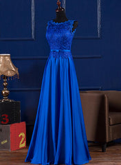 Prom Dresses Size 14, Elegant Blue Satin A-line Long Prom Dress , Bridesmaid Dress for Sale