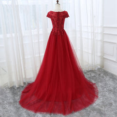 Bridesmaid Dress Spring, Elegant Cap Sleeve Lace Applique Tulle Party Dress, Prom Gowns