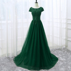 Bridesmaid Dresses Fall Wedding, Elegant Cap Sleeve Lace Applique Tulle Party Dress, Prom Gowns