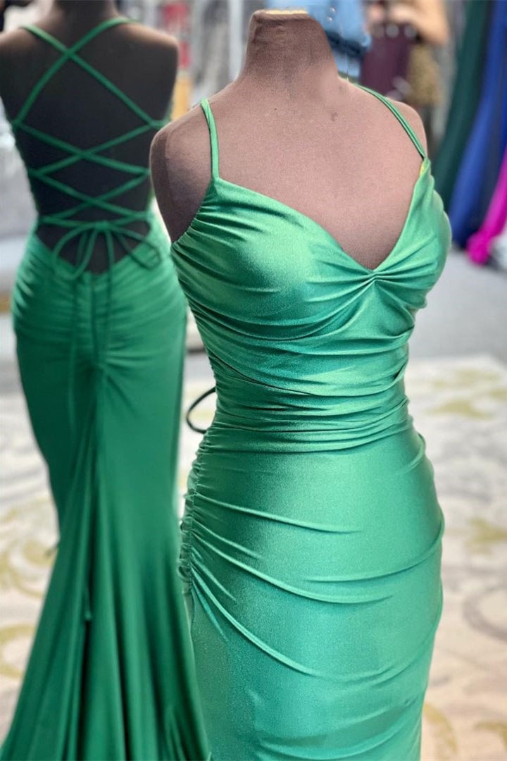 Formal Dress Outfits, Elegant Green Mermaid Spaghetti Straps Long Prom Dresses