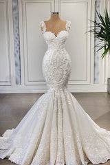 Wedding Dress Shopping, Elegant Ivory Long Mermaid Sweetheart Ruffles Lace Wedding Dresses