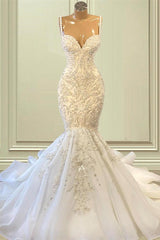 Wedding Dresses 2024, Elegant Ivory Spaghetti straps Sleeveless Mermaid Wedding Dresses