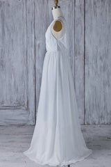 Wedding Dress Long Sleeve, Elegant Long A-line Ruffle Lace Chiffon Wedding Dress