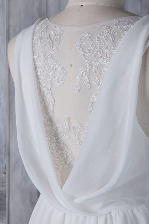 Wedding Dress Style, Elegant Long A-line Ruffle Lace Chiffon Wedding Dress